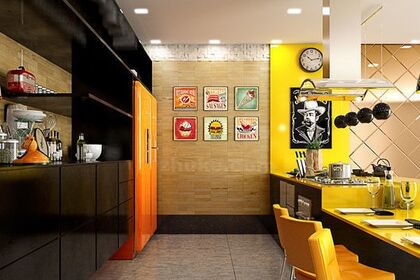 别墅装修设计丨黄色调现代厨房设计！